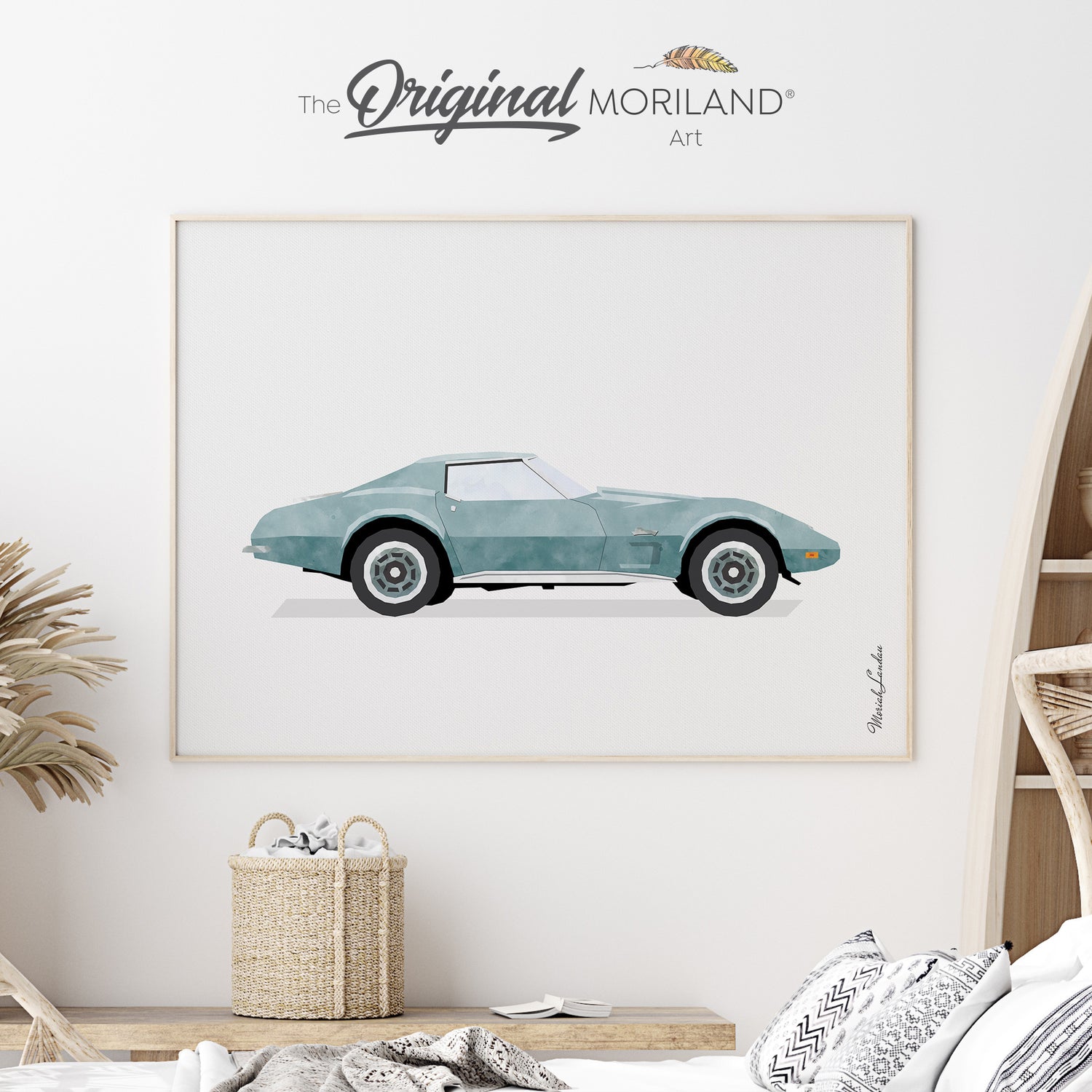 Pale Blue Classic 76 corvette stingray Sports Car Fine Art Paper Print