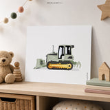 Sage Green Bulldozer Fine Art Paper Print for Boys Room Decor