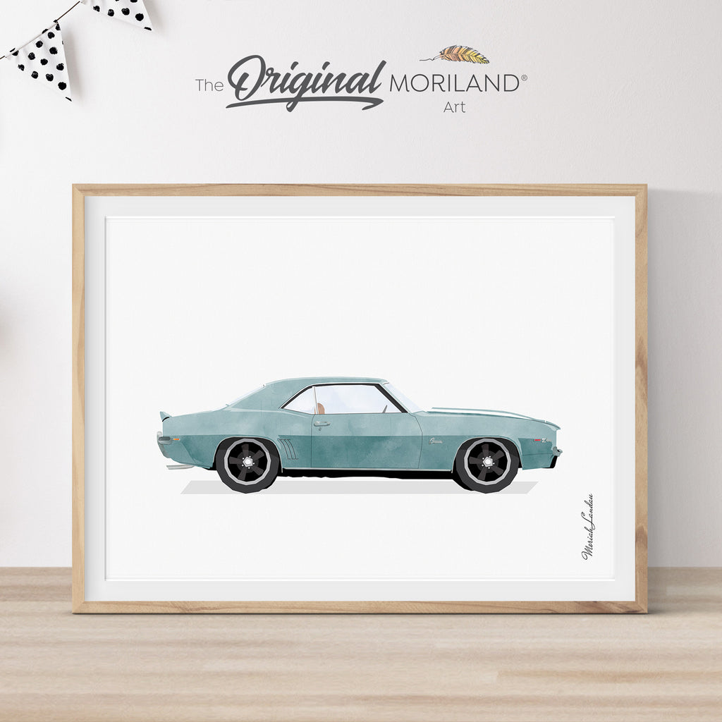  1969 Chevrolet Camaro drawing artwork print gift for father, boy nursery decor poster