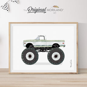 Sage Green Chevy Monster Truck Pickup Print - Printable Art, Monster Truck Print, Big Pickup Monster Truck Art, Printable Transportation Art, Boys Nursery Decor, Monster Truck Birthday, Printable, Kids Poster by MORILAND