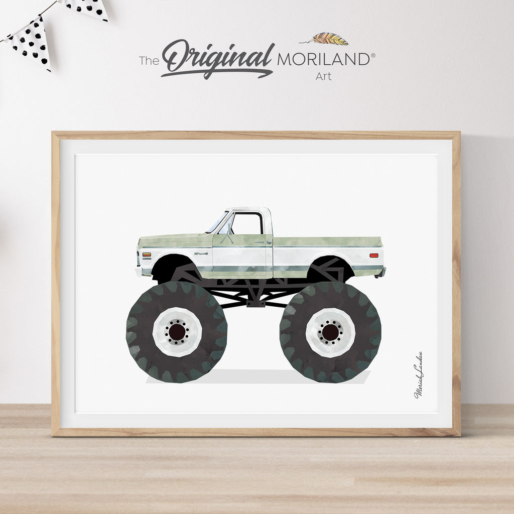 Sage Green Chevy Monster Truck Pickup Print - Printable Art, Monster Truck Print, Big Pickup Monster Truck Art, Printable Transportation Art, Boys Nursery Decor, Monster Truck Birthday, Printable, Kids Poster by MORILAND