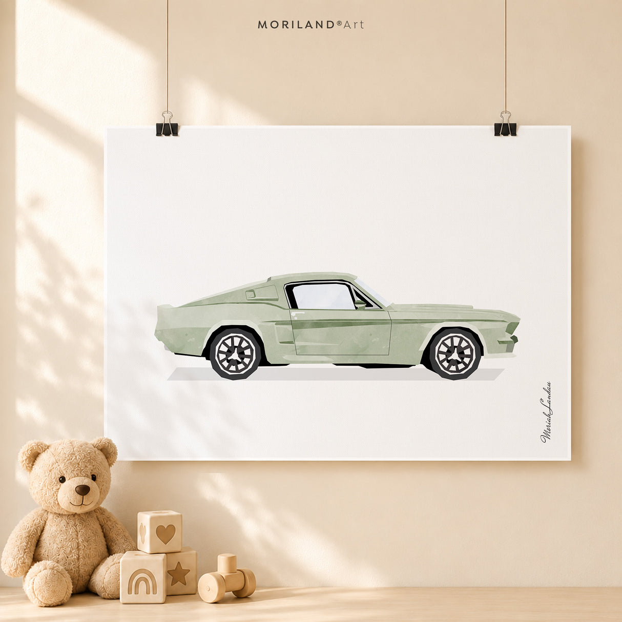 Sage Green Classic & Muscle Cars - Fine Art Paper Prints - Set of 6 - LAND161