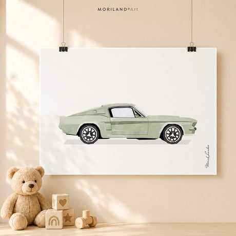 Sage Green Classic & Muscle Cars - Fine Art Paper Prints - Set of 6 - LAND161