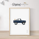 Navy Blue Classic Truck With Labrador Retriever Dog Print | Vertical - Printable Art