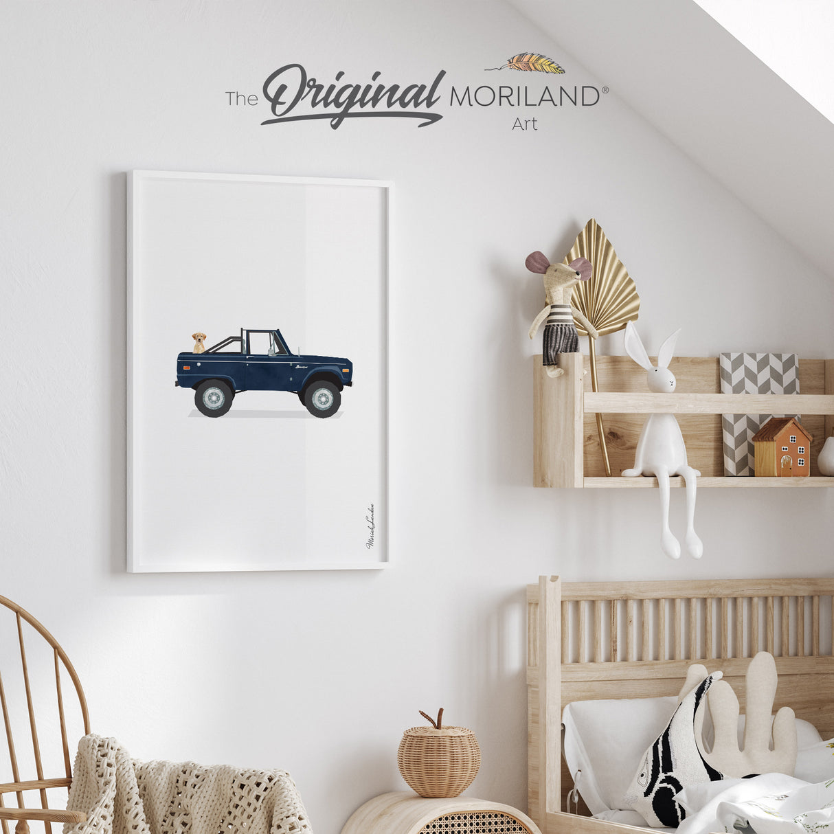 Navy Blue Classic Truck With Labrador Retriever Dog Print | Vertical - Printable Art