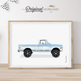 Baby Blue Classic Chevy C10 Truck with American Shorthair Cat Print - Printable Art