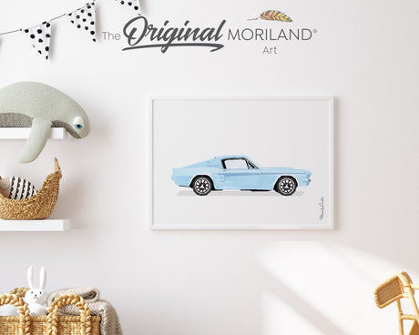 Baby Blue Vintage Muscle Car Print - Printable Art for Boy's Nursery & Big Boy Room Décor