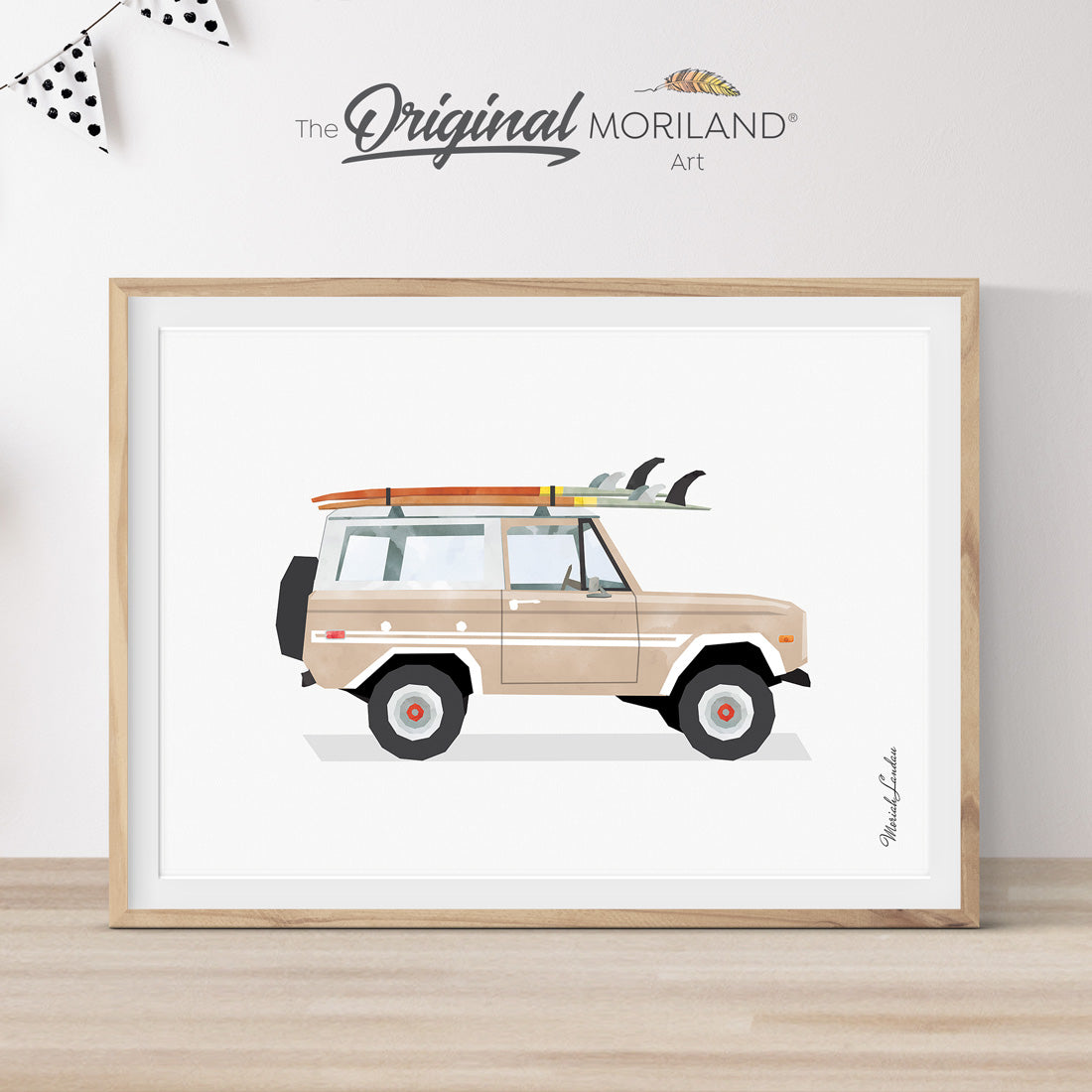 Beige Classic Car with Surfboards Print - Printable Art, Printable Surfboard Wall Art, Surf Art, Classic Car Wall Art, Coastal Bedroom Poster, Boho, MORILAND® 