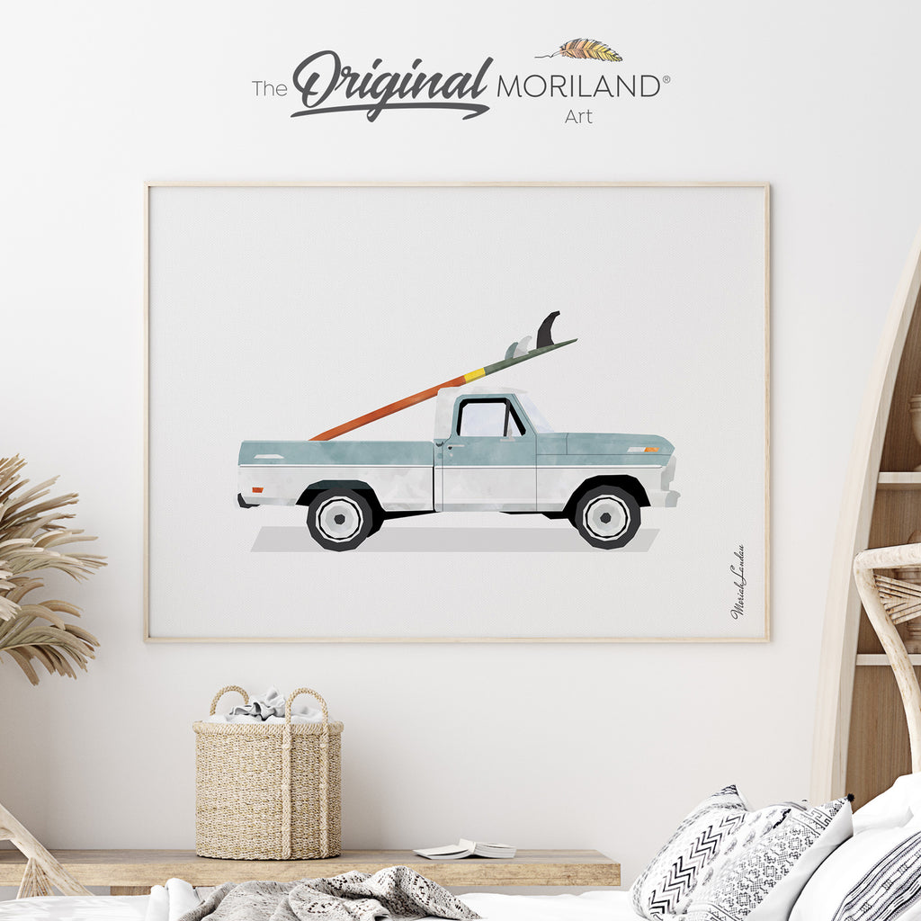 Classic Ford F-100 Ranger with Surfboard Printable Wall Art for Boy Nursery Décor