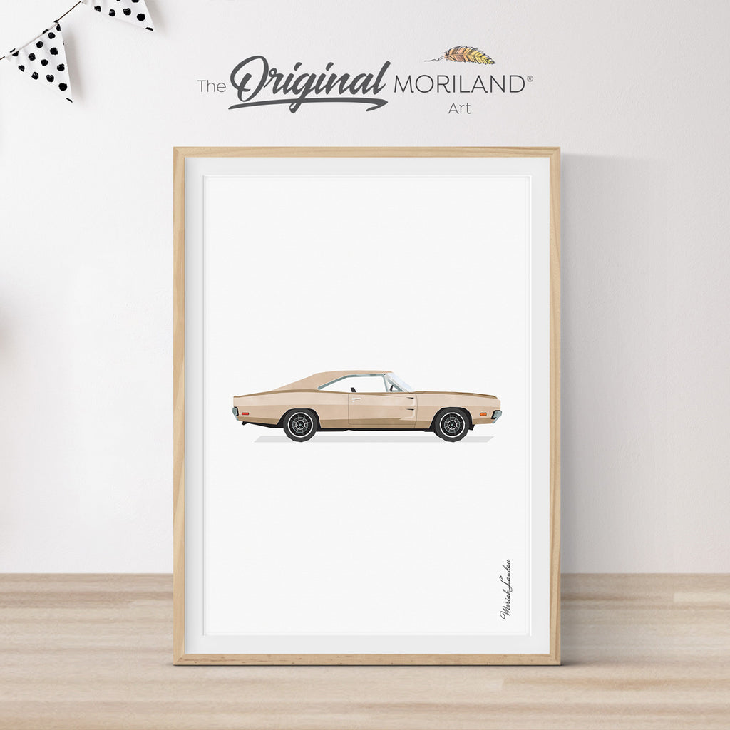 Beige Classic Car Print | Vertical  - Printable Art, Boy Nursery Decor, Car Prints for Boys Room, Boho, MORILAND® 