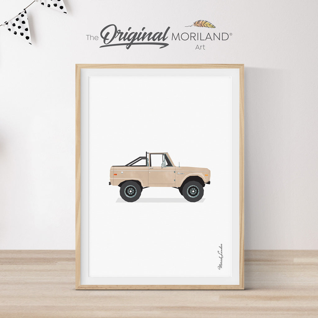 Beige Classic Bronco Off Road Truck Print | Vertical  - Printable Art, Boy Nursery Decor, Car Prints for Boys Room, Boho, MORILAND® 
