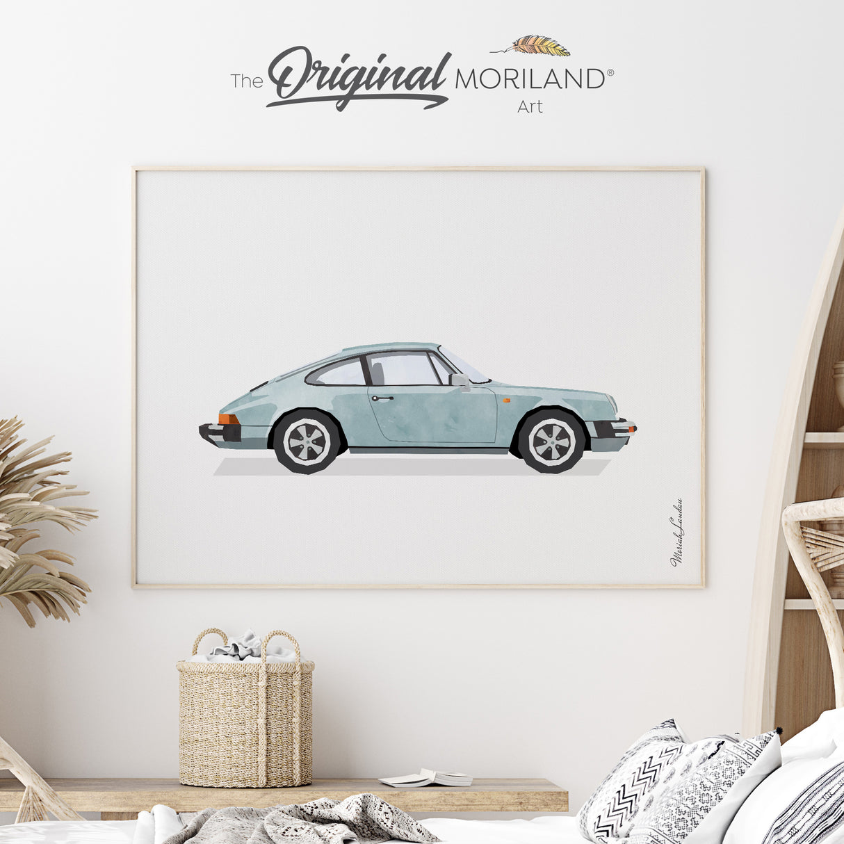 Pale Blue Classic Sports Car Fine Art Paper Print, Porsche 911