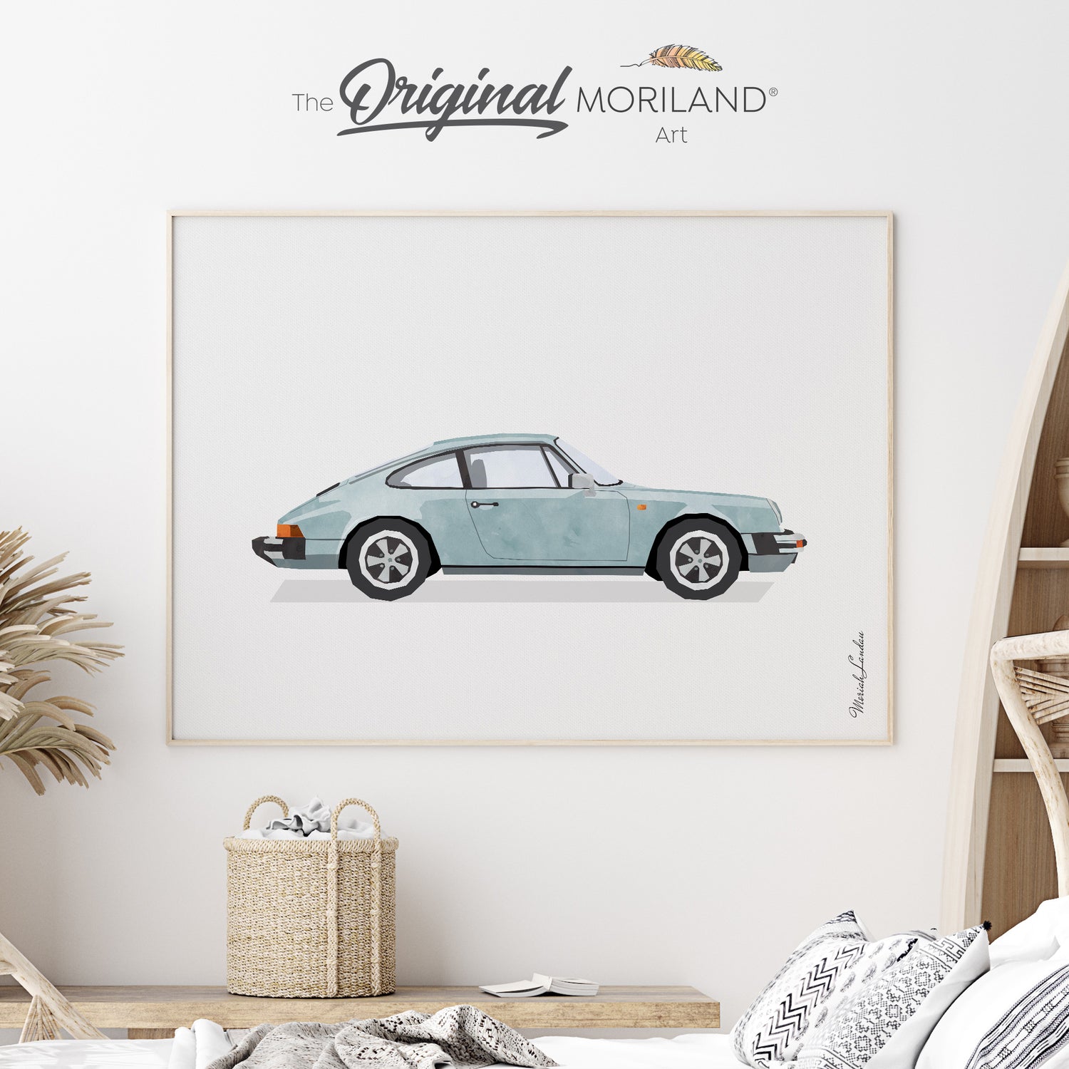 Pale Blue Classic Sports Car Fine Art Paper Print, Porsche 911