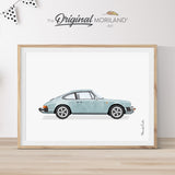 Pale Blue Classic Sports Coupe Porsche 911Car Print - Printable Art, Boy Nursery Poster, Transportation Wall Art, Baby Shower Gift, Classic Car, Vintage Car Art, Girl Room Decor, Watercolor Decor, Toddler Room Decor, Printable