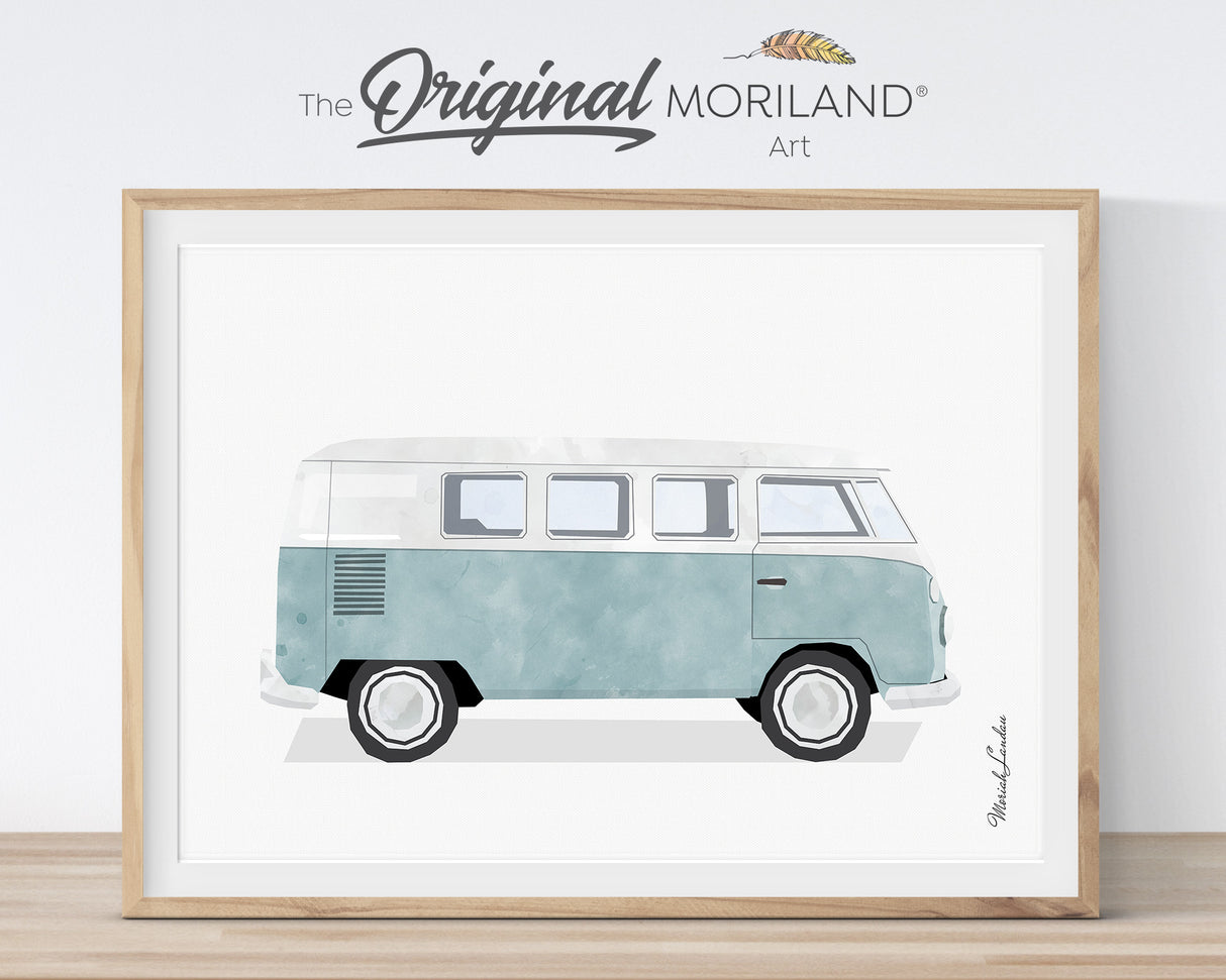 Pale Blue US Map & Cars Art Prints - Printable Set of 6 - LAND159