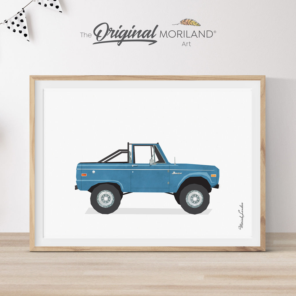 Vintage Blue Classic Off Road Ford Bronco Truck Print  - Printable Art, Boy Nursery Decor, Car Prints for Boys Room, Boho, MORILAND® 