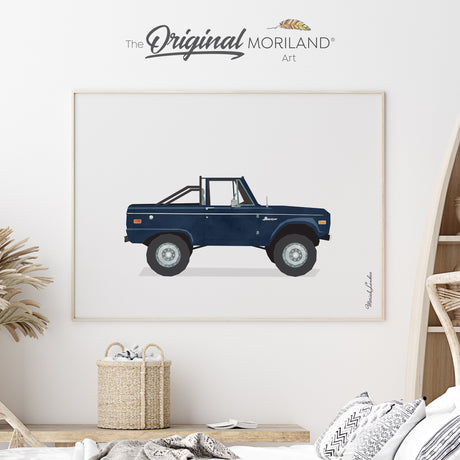 Navy Blue Classic Ford Bronco Pickup Truck Fine Art Paper Print