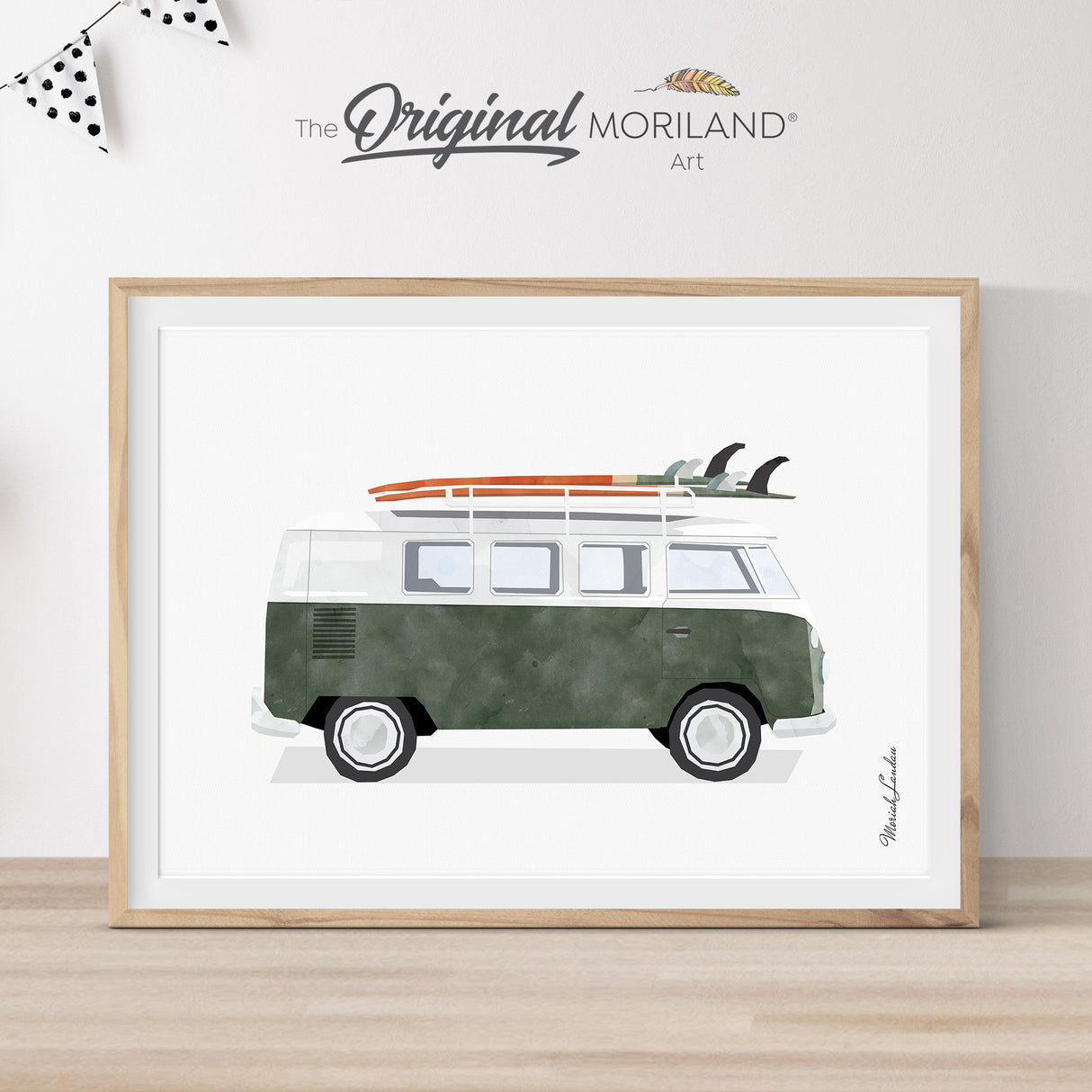 Dark Green Van with Surfboards Print - Printable Art