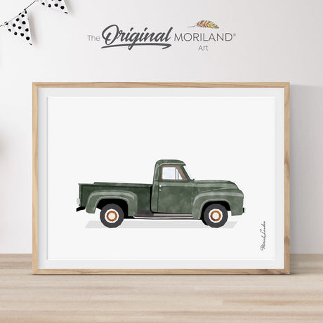 Dark Green Old Ford Truck Print - Printable Art, Pickup Truck Wall Art, Truck Art, Nursery Prints, Car Printable Poster, Toddler Decor, Transportation Art, MORILAND®