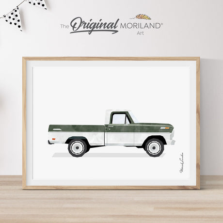 Dark Green & White Vintage Ford F-100 Ranger Pickup Truck Print - Printable Art, Pickup Truck Wall Art, Classic Car Print, Truck Art, Boy Nursery Décor, Car Printable Poster, Transportation Décor, MORILAND®