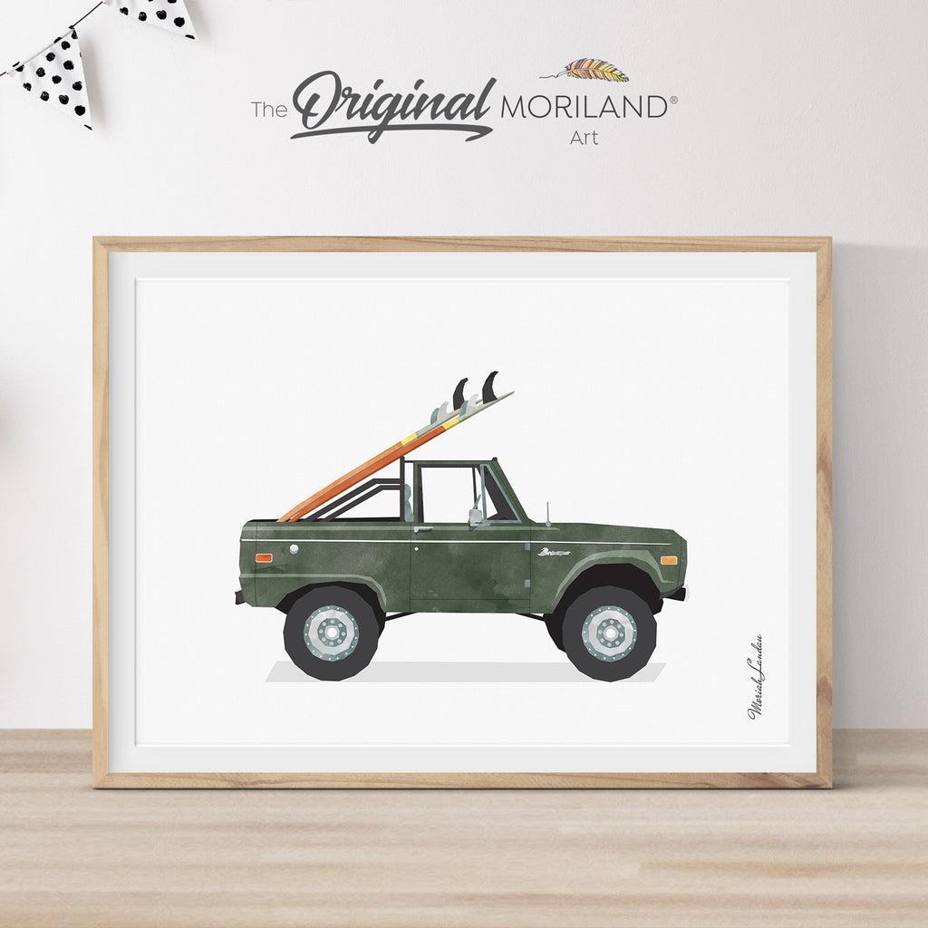 Ford Bronco truck with surfboards printable wall art for kids surf bedroom nursery décor gift