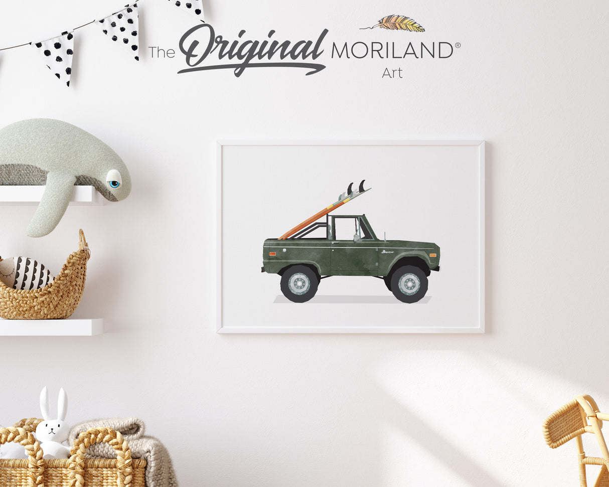 Dark Green Open Truck with Surfboards Print - Printable Art