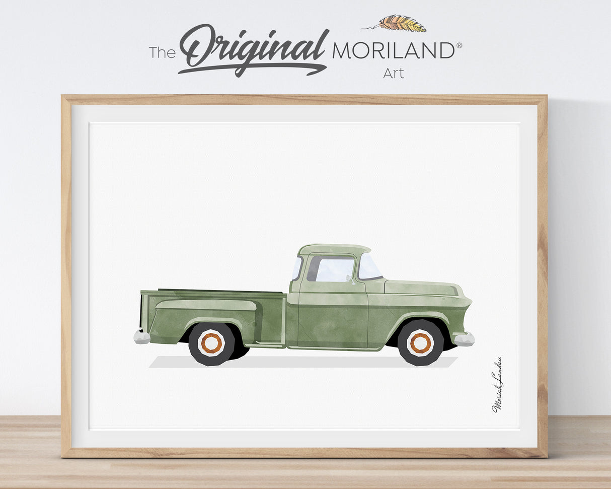 Sage Green Old Pickup Truck Print - Printable Art, 1964 Chevrolet c10 deluxe