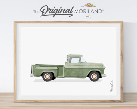Sage Green Old Pickup Truck Print - Printable Art, 1964 Chevrolet c10 deluxe