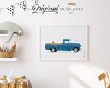 Vintage Blue Old Truck with Mini Goldendoodle Dog Print - Printable Art