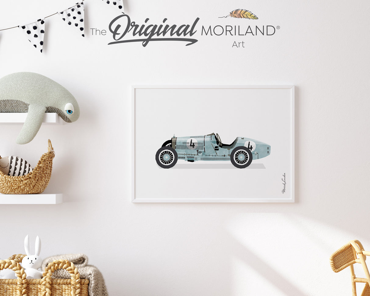 Pale Blue Vintage Race Car Print - Printable Art