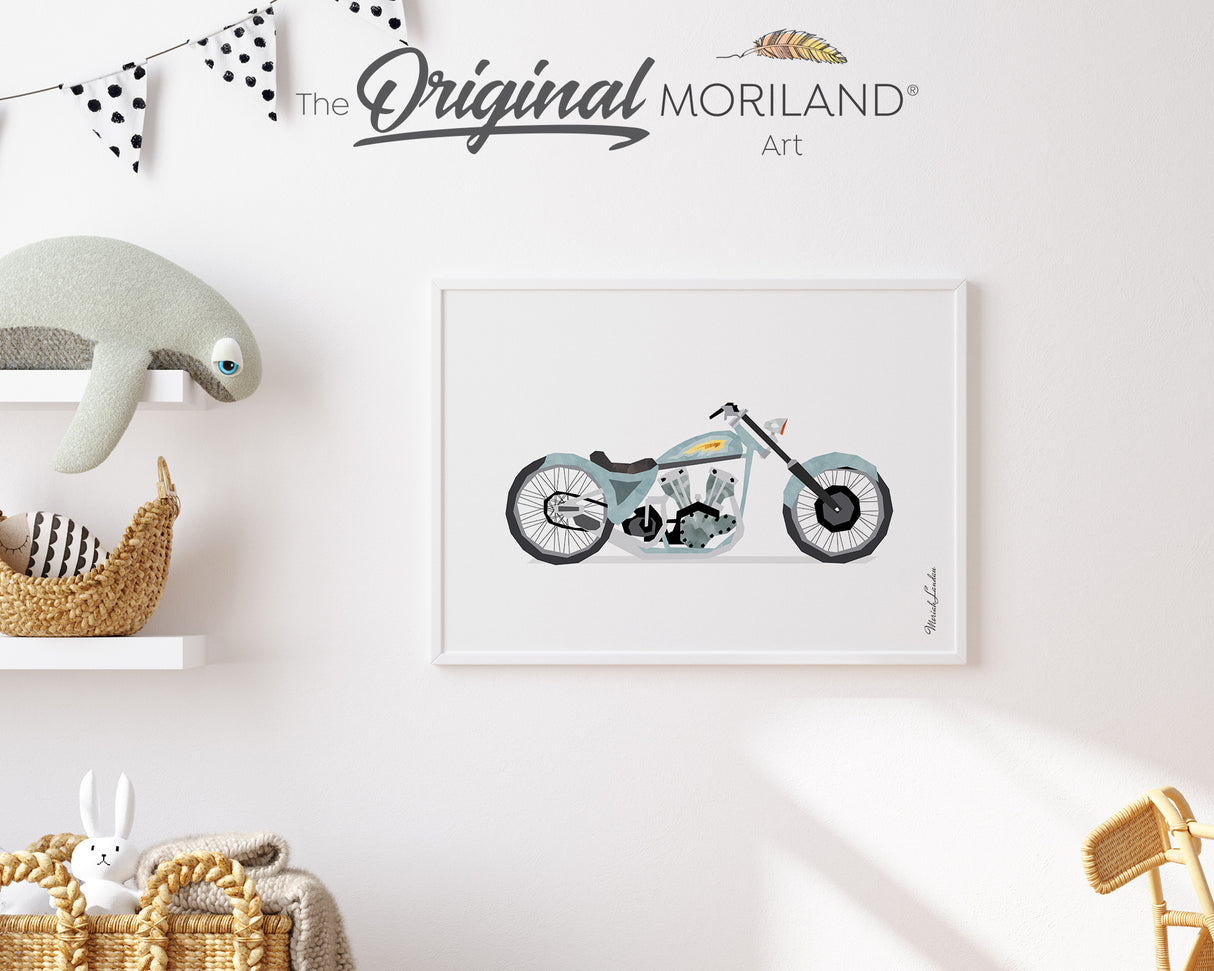 Pale Blue Vintage Motorcycle Print - Printable Art