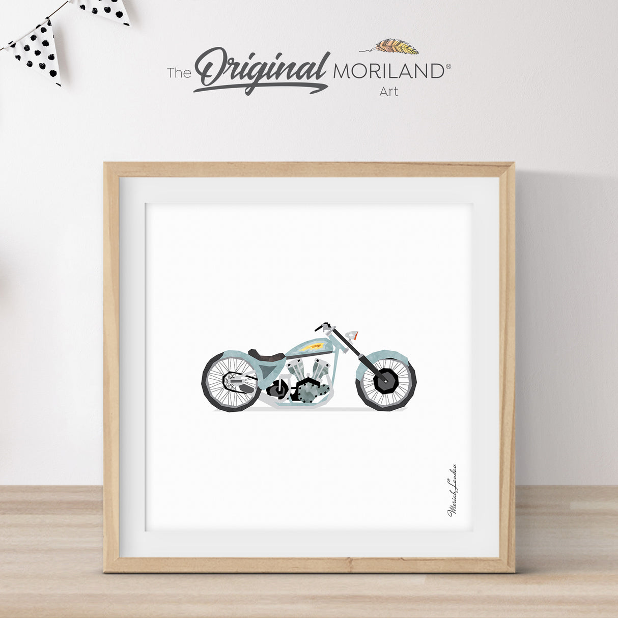 Pale Blue Vintage Motorcycle Print | Vertical - Printable Art