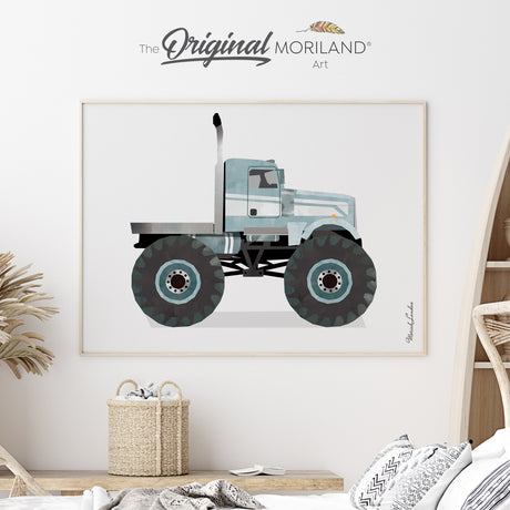 Pale Blue Monster Semi Truck | Fine Art Paper Print for boy nursery and big boy bedroom décor