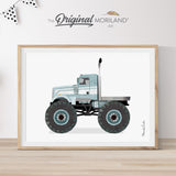 Pale Blue Semi Truck Monster Truck Print, Monster Truck Art, Transportation Art, Boy Nursery, Truck Print, Truck Birthday, Printable, Semi Tractor | MORILAND® 