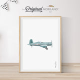 Pale Blue Vintage Airplane Print | Vertical - Printable Art