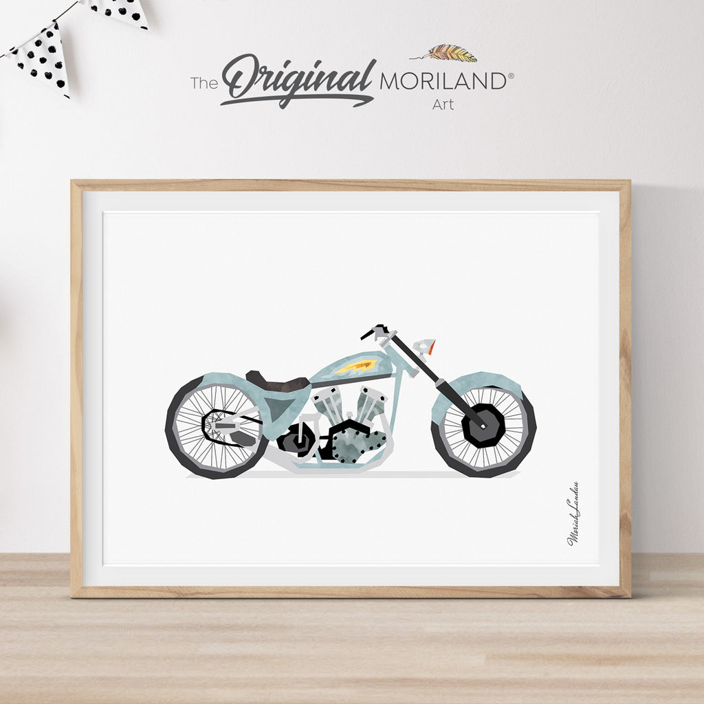 Vintage Motorcycle Printable Poster Print, Motorbike Biker Wall Art, Boy Nursery Decor, Vehicles Art, Gift | MORILAND®