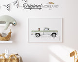 Sage Green Classic Truck with Brown Labrador Dog Print - Printable Art