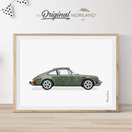 Dark Green Classic Sports Coupe Car Porsche 911Print - Printable Art, Boy Nursery Poster, Transportation Wall Art, Baby Shower Gift, Classic Car, Vintage Car Art, Girl Room Decor, Watercolor Decor, Toddler Room Decor, Printable