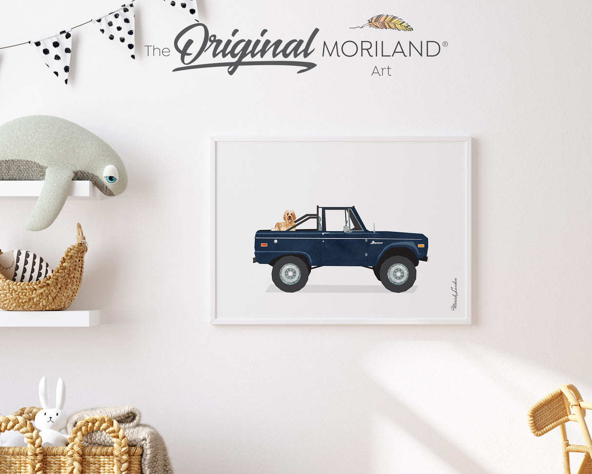 Navy Blue Classic Truck with GoldenDoodle Dog Print - Printable Art