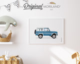 Vintage Blue Classic Car with French Bulldog Dog Print - Printable Art