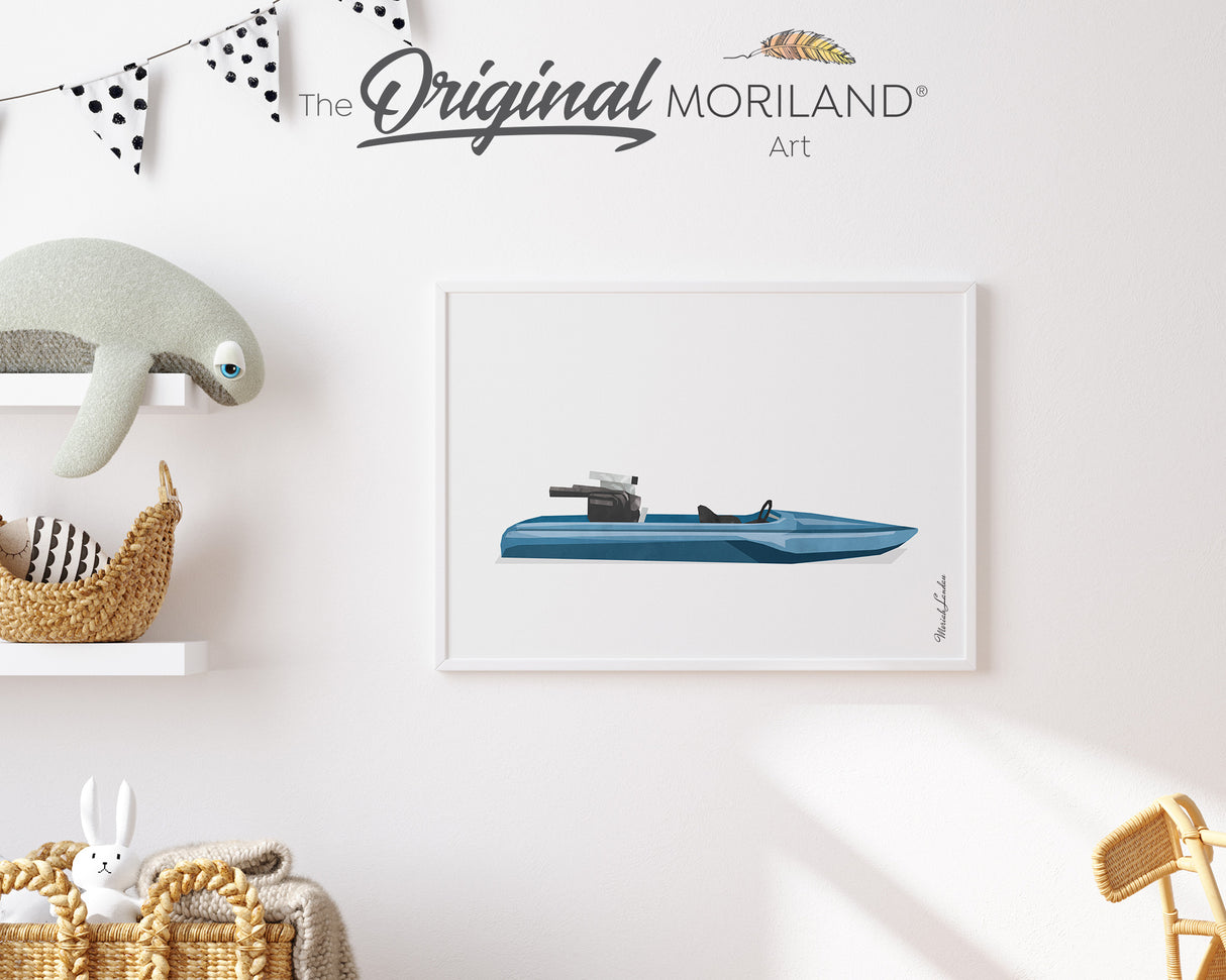 Vintage Blue Ski Boat Print - Printable Art