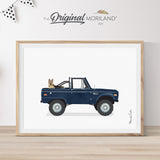 Navy Blue Classic Bronco Truck With German Shepherd Dog Print - Printable Art