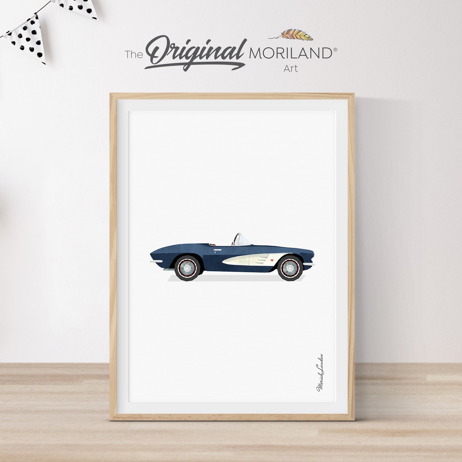 Navy Blue Classic 1960 CHEVROLET CORVETTE Convertible Sports Car Print | Vertical - Printable Art for Boy Nursery Room Decor