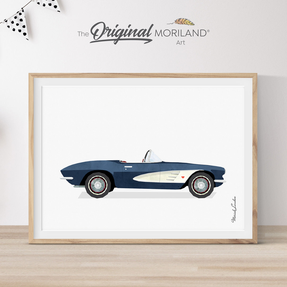 Navy Blue Classic Convertible Sports Car Print - Printable Art, 1960 Chevrolet Corvette,  Boy Nursery Décor, Car Wall Art, Transportation Décor, Car Printable, Big Boy Room Décor | MORILAND®