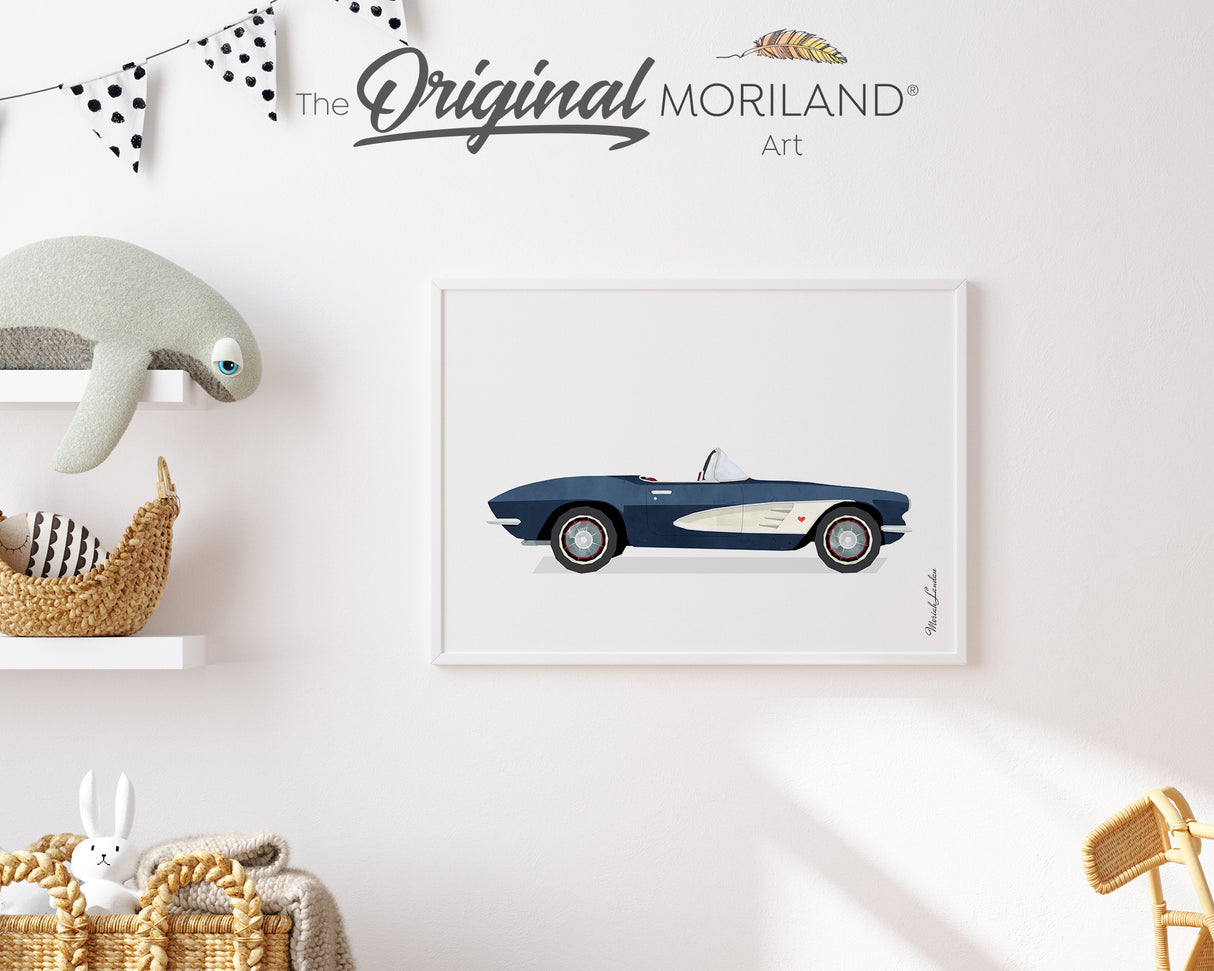 Navy Blue Classic Convertible Sports Car Print - Printable Art