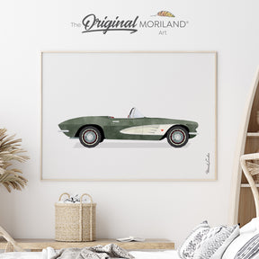 Dark Green Classic 1960 CHEVROLET CORVETTE Convertible Sports Car Fine Art Paper Print