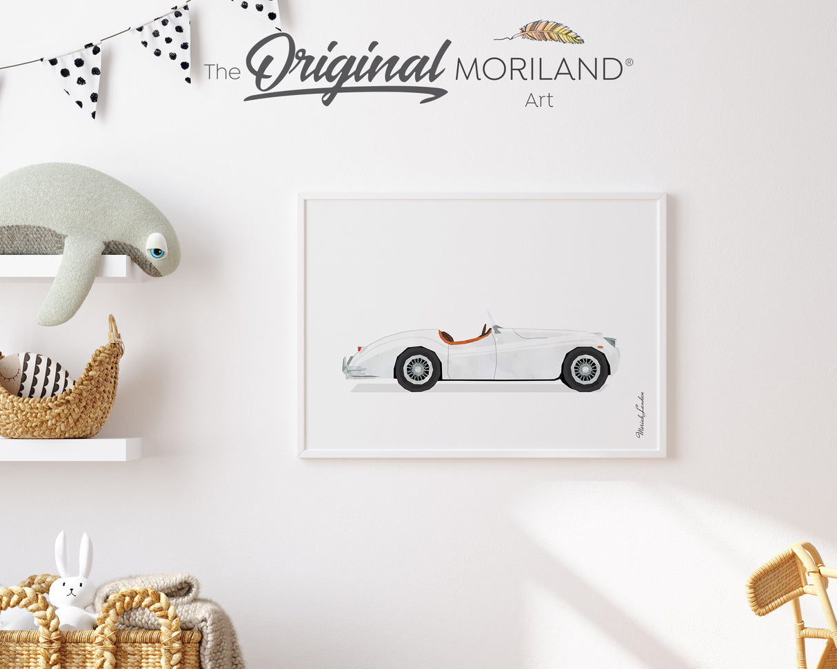 White Classic Convertible Car Print - Printable Art