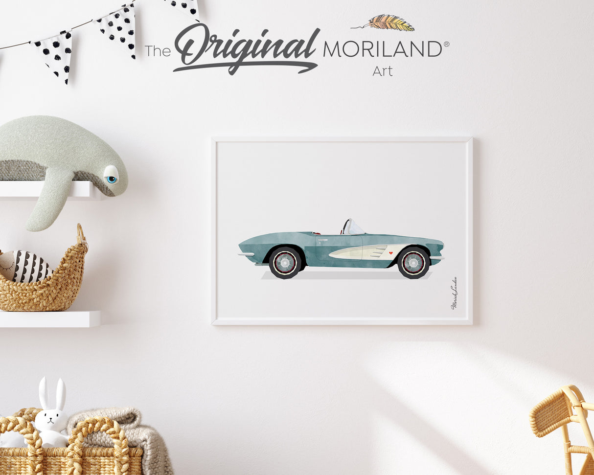 Pale Blue Classic Convertible Sports Car Print - Printable Art