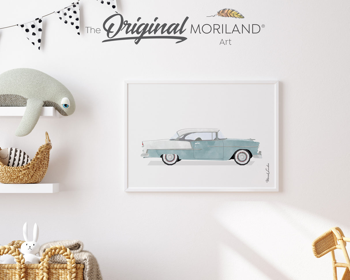 Pale Blue & White Classic 50's Car Print - Printable Art