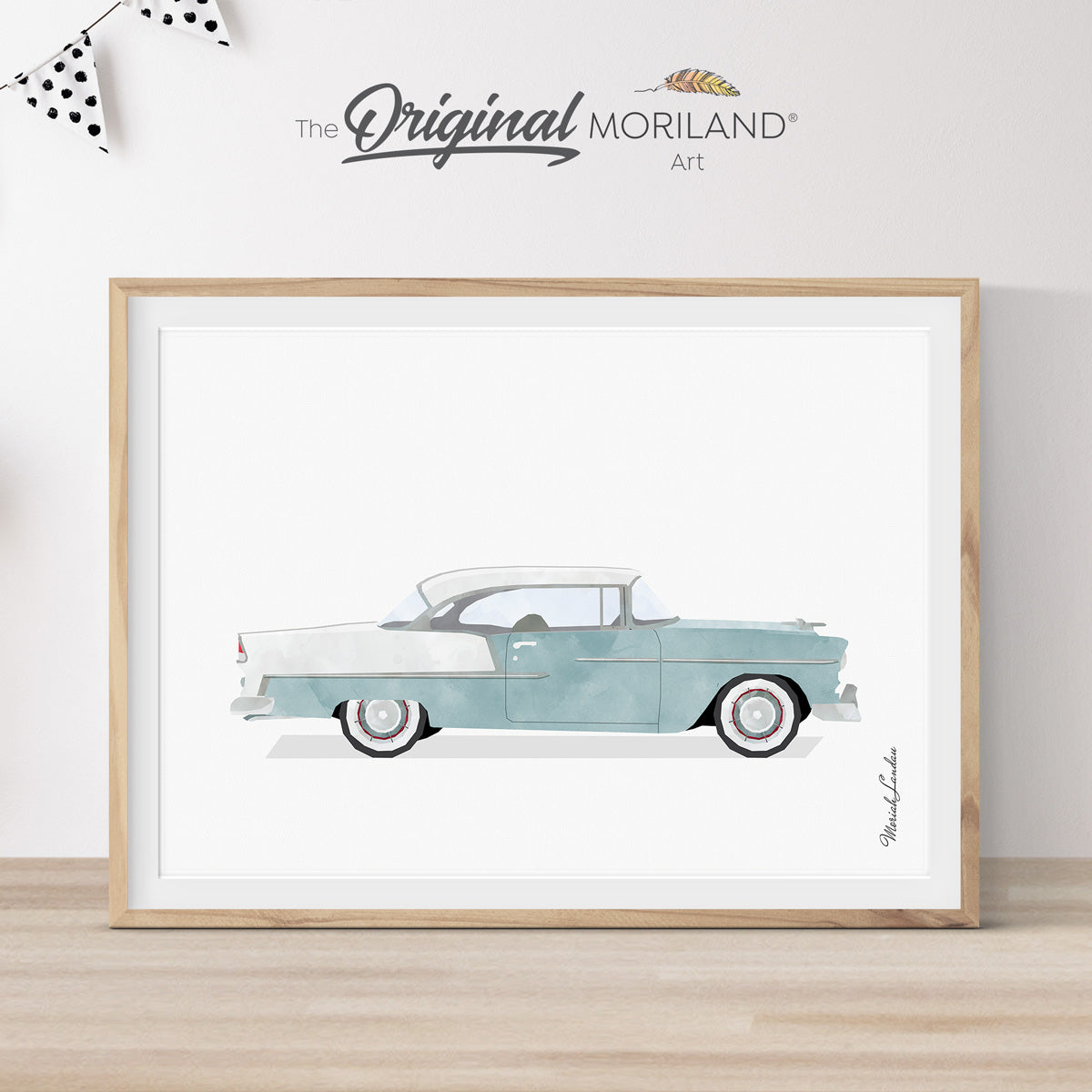 Pale Blue & White Classic 50's Car Print - Printable Art